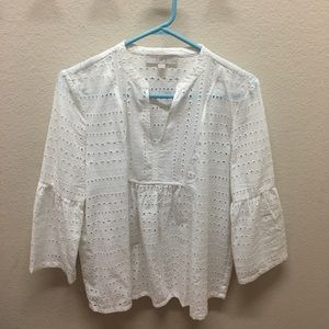 LOFT White Bell Sleeve Eyelet Blouse